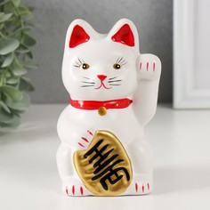 Копилка Белый кот Манэки-нэко с колокольчиком 9735363, 8х7,5х13 см No Brand