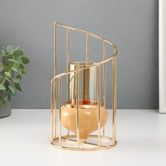 Подсвечник металл, стекло на 1 свечу Лестница. Эко d 5 см золото 10х10х20 см No Brand