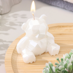 Свеча декоративная 10199996, Мишка-грани, 7 см, жемчужная No Brand