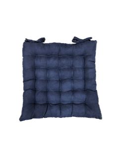Подушка на стул Fox House синяя, квадратная, с завязками, стеганая, 38Х38