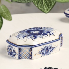 Шкатулка гранёная, 15 х 9 х 5 см, гжель, кобальт No Brand