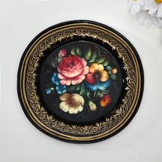 Поднос жостовский 187087 Цветы, ровный, автор Владыкина, D17 см No Brand