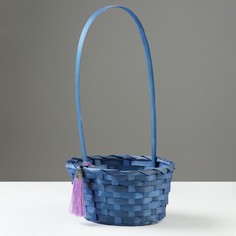 Корзина плетеная, D19 х 9 х 32 см, синяя, бамбук No Brand