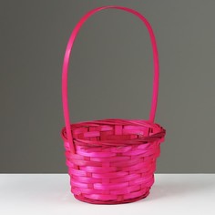 Корзина плетеная, D17 х 9 х 30 см, розовая, бамбук No Brand
