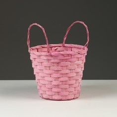 Корзина плетеная, D16 х 13,5 х 20 см, розовая, бамбук No Brand
