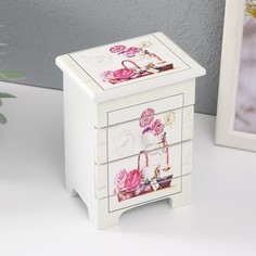 Шкатулка Цветочная композиция, дерево, 3 ящика, размер 6,5х9х12 см No Brand