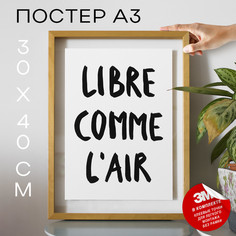 Постер с надписью Libre Comme lAir А3 DSP169714 30х40, рамка А3 No Brand