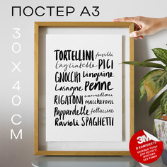Постер интерьерный Pasta Varieties А3 DSP174734 30х40, рамка А3 No Brand