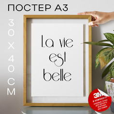 Постер с надписью La Vie Est Belle, Affisch А3 DSP73844 30х40, рамка А3 No Brand