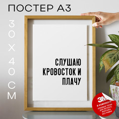 Плакат интерьерный - Слушаю кровосток и плачу PS725 30х40, рамка А3 No Brand
