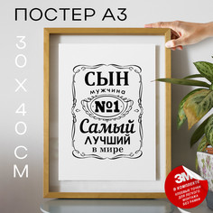 Постер с надписью Самый лучший в мире сын А3 TP2023 30х40, рамка А3 No Brand