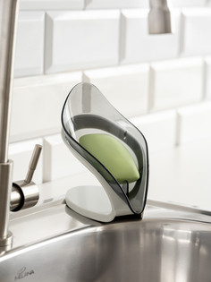 Мыльница LUCKY Овал со сливом на ножке 18х9х13см, черная, X000216