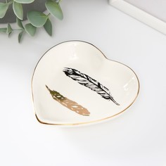 Сувенир-подставка под кольца Сердце Пёрышки, 10,5х10х2 см No Brand