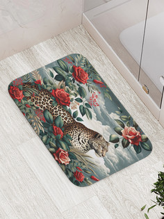 Коврик для ванной и туалета мягкий JoyArty Леопард в цветах, bath_429917