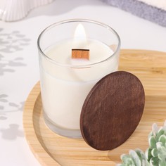 Свеча из соевого воска Ванильный капучино, 9889673, с деревянным фитилем и крышкой, 110 No Brand