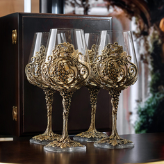 Набор 4 бокала для вина Город подарков Лоза Роял, в деревянной шкатулке 13000558