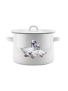 Кастрюля эмалированная Эмаль Гуси, с крышкой, 4,5 л