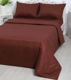 Комплект постельного белья TOTALTEKS страйп-сатин простыня на резинке, коричневый