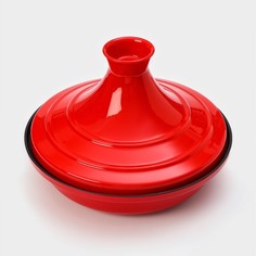 Сковорода-тажин чугунная 9579054 28x20 см, эмалированное покрытие красный No Brand