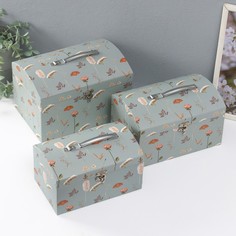 Шкатулка сундучок 10235631, Цветочный рисунок 3 штуки No Brand