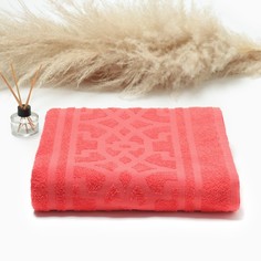 Полотенце ДМ махровое Арабский узор, 100х180см, цвет корал, 300гм
