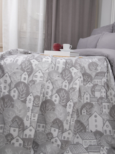 Плед Tessolo Home флисовый 150х200, Домики серый