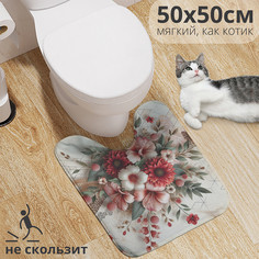 Коврик для туалета с вырезом JoyArty Цветы на мраморе 50х50, wcbath_429923_50х50