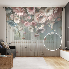 Тюль Evrika Home сетка JoyArty Пастельные цветы 290x265, tul_sd1436_145x265