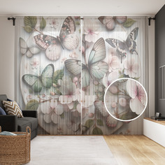 Тюль сетка в комнату фототюль JoyArty Цветочные бабочки 290x265, tul_sd1160_145x265