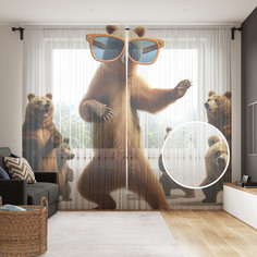 Тюль Evrika Home сетка JoyArty Танцевальный мишка 290x265, tul_429983_145x265