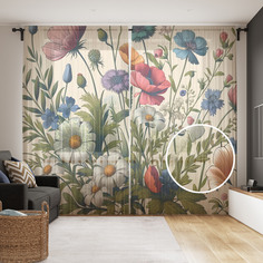 Тюль Evrika Home сетка JoyArty Полевые цветы 290x265, tul_429845_145x265