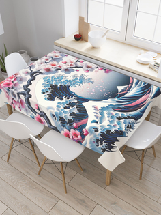 Скатерть на стол прямоугольная JoyArty Сакура над волной 180x145, tc_sd1395_180x145