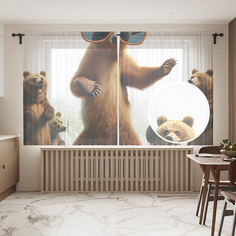 Фототюль сетка JoyArty Танцевальный мишка 145х180, tul_429983_145x180