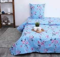 Комплект постельного белья Сакура голубая,бязь 1,5 спальный наволочки 70х70 No Brand