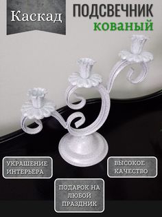 Подсвечник кованый Каскад Акцент Центр Вашего Интерьера 814676024, белый с серебром