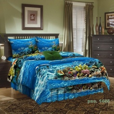 Комплект постельного белья Море с кораллами 3D 2 спальное с наволочками 70х70 No Brand