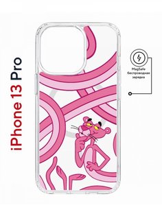 Чехол на iPhone 13 Pro MagSafe Kruche Print Розовая Пантера противоударный с магнитом КruЧЕ
