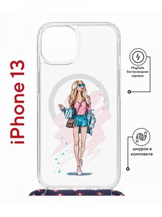 Чехол на iPhone 13 MagSafe с принтом Kruche Print Fashion Girl с магнитом, со шнурком КruЧЕ