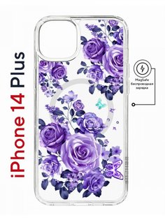 Чехол на iPhone 14 Plus MagSafe с принтом Kruche Print Roses противоударный с магнитом КruЧЕ