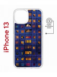 Чехол на iPhone 13 MagSafe с принтом Kruche Print Ночные окна противоударный с магнитом КruЧЕ