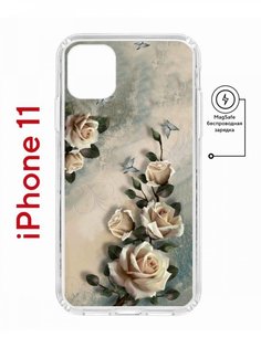 Чехол на iPhone 11 MagSafe с принтом Kruche Print Белая роза противоударный с магнитом КruЧЕ