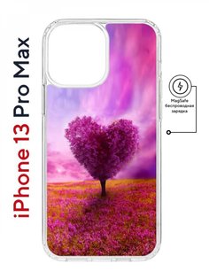 Чехол на iPhone 13 Pro Max MagSafe Kruche Print Pink heart противоударный с магнитом КruЧЕ