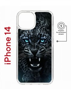 Чехол на iPhone 14 MagSafe с принтом Kruche Print Дикий леопард противоударный с магнитом КruЧЕ