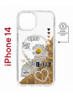 Чехол на iPhone 14 MagSafe Kruche Print Крафтовые наклейки противоударный с магнитом КruЧЕ
