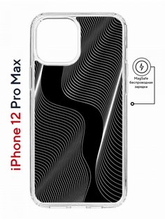 Чехол на iPhone 12 Pro Max MagSafe Kruche Print Line black противоударный с магнитом КruЧЕ