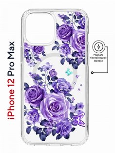 Чехол на iPhone 12 Pro Max MagSafe с принтом Kruche Print Roses противоударный с магнитом КruЧЕ
