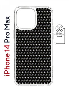 Чехол на iPhone 14 Pro Max MagSafe с принтом Kruche Print Карбон противоударный с магнитом КruЧЕ