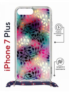 Чехол на iPhone 7 Plus/ 8 Plus MagSafe Kruche Print Цветные листья с магнитом, со шнурком КruЧЕ