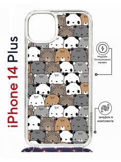 Чехол на iPhone 14 Plus MagSafe с принтом Kruche Print Медвежата с магнитом, со шнурком КruЧЕ