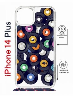 Чехол на iPhone 14 Plus MagSafe Kruche Print Виниловые пластинки с магнитом, со шнурком КruЧЕ
